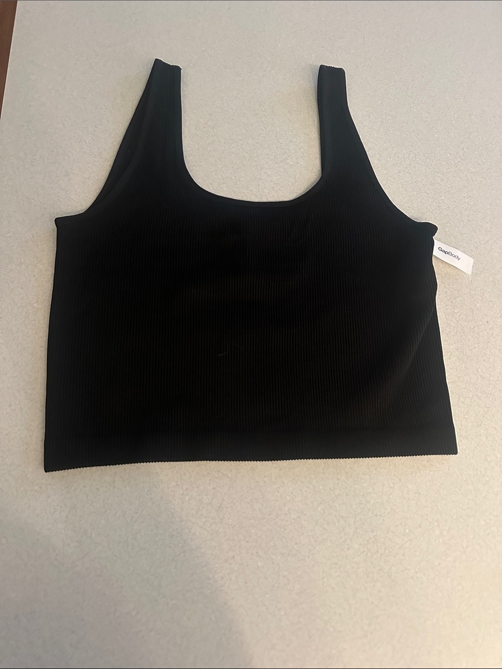 Black Ribbed Square Scoop Tank Top - Brand: GAPBODY